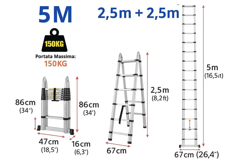 Telescopico in alluminio Scala 5M