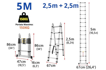 Telescopico in alluminio Scala 5M